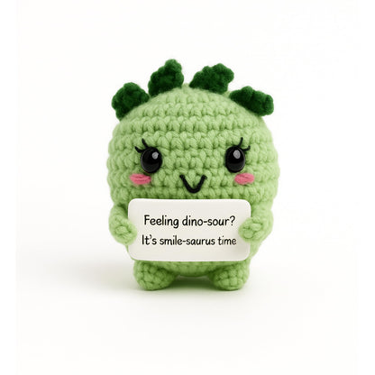 AltrEgo Emotional Support Positive Dashing Dino Crochet Toy, Handmade, with Message Card | Anniversary Birthday Gratitude Couple Mini, Décor