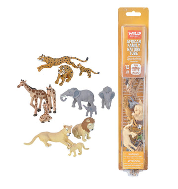 Wild Republic African Family Animal Figurines Tube, Zoo Animal Toys, Elephant, Lion, Giraffe and Cheetah Families Collection