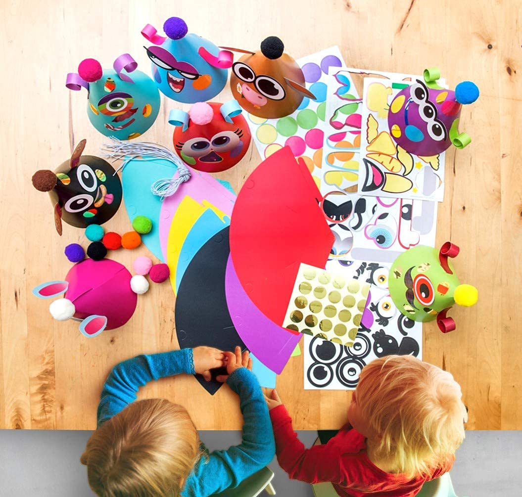 Glittery Garden Party Hats for Kids Art & Craft. Fun Birthday Activity Kit with Stickers. Animal Theme Party Favor, Game Supplies. Christmas