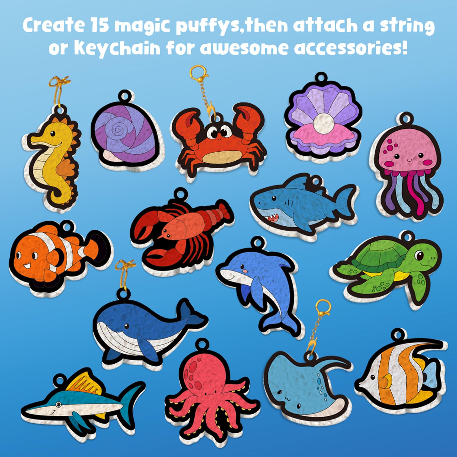 Artnedu 3D Art Kit-Magic Puffy Paint Kit,Kids Crafts,15 Mess-Free Paint by Number Craft for Kids,Ocean Theme,Best Gift for Girls & Boys Age 4, 5, 6