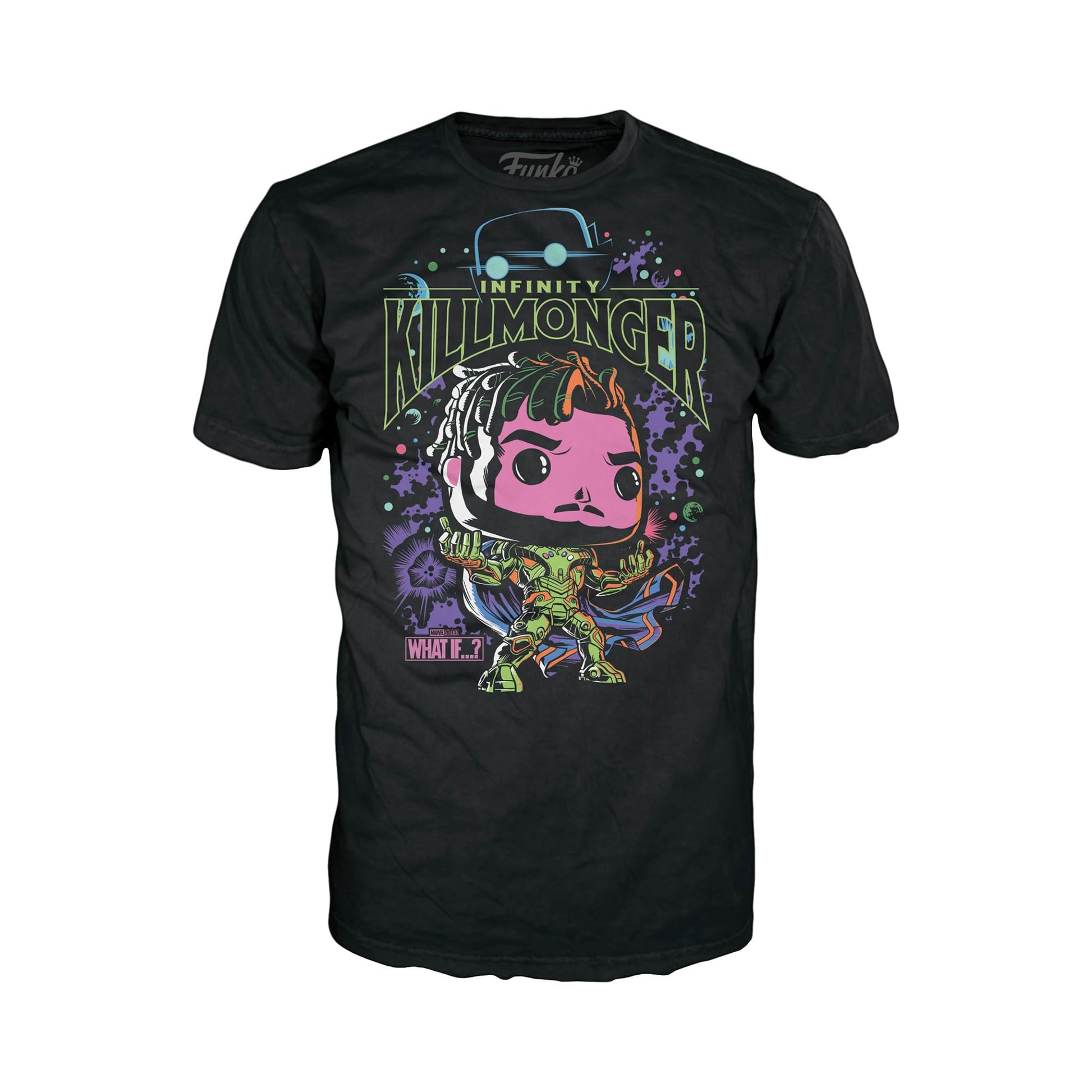 Funko Pop! & Tee: What If - Killmonger - Large - (L) - Anything Goes - T-Shirt - Clothes with Collectable Vinyl Figure - Gift Idea - Toys and Short
