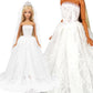 BARWA White Wedding Dress with Long Veil Evening Party Princess White Lace Gown Dress for 11.5 Inch Girl Doll