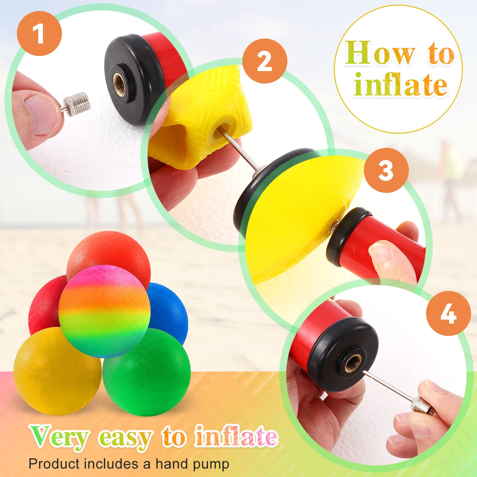 Nakotii 6PCS Playground Balls,8.5 Inch Inflatable Dodge Balls,Dodgeball Balls,Rubber Bouncy Dodge Ball with 1 Hand Pump for Indoor Outdoor Games Camps
