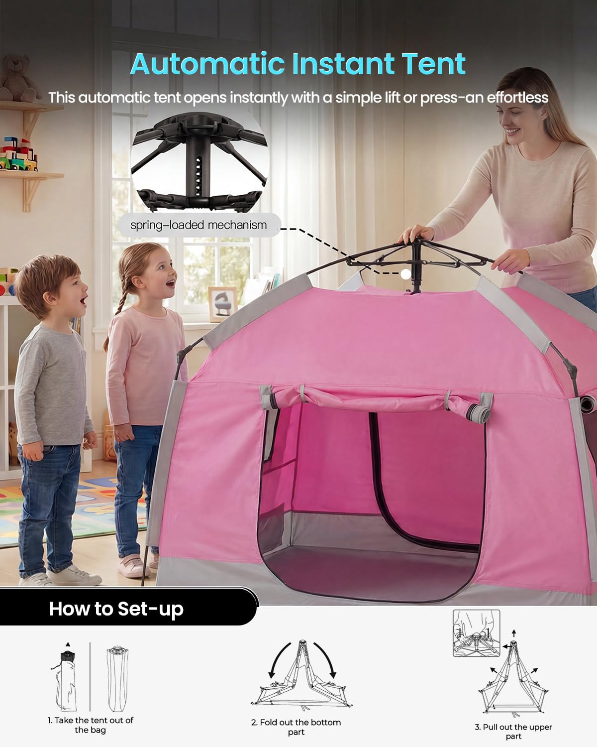 Kids Play Tent-Portable Playhouse Children House -Easy Set up Indoor Outdoor with Carry Bag for Kids-Light Strip Design for Night use -Space