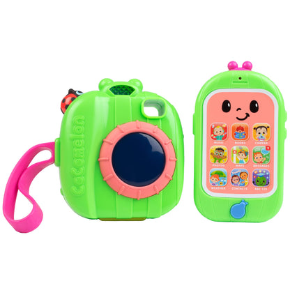 CoComelon Official Musical Cell Phone & Camera Toy Set - Interactive Pretend Tech with Lights, Sounds & JJ’s Song - Educational Learning Gift