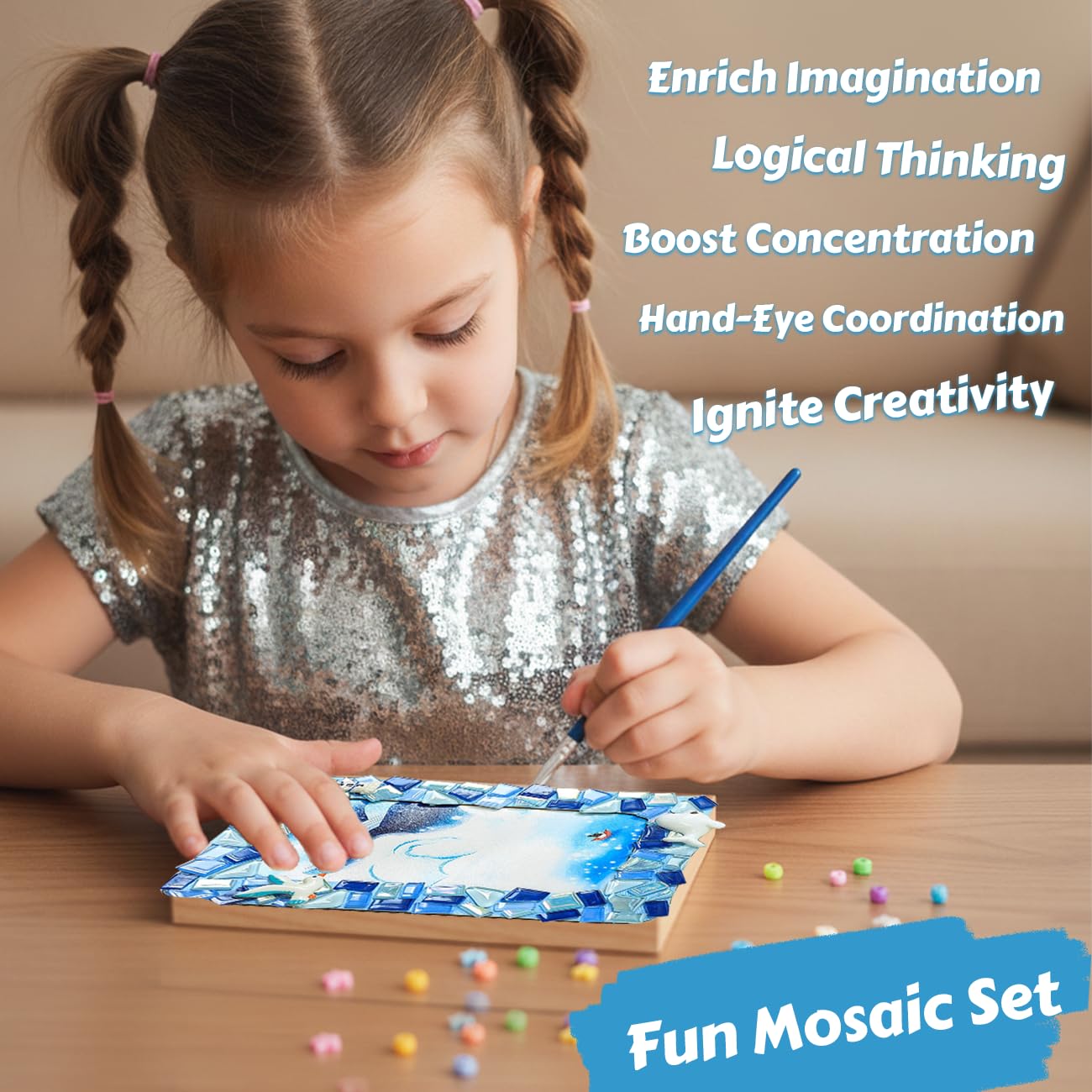 A&H Zier Decorate Your Own Mosaic Picture Frame Kit - 3 Pack DIY Arts & Crafts for Kids Ages 8-12, Valentines Day Gifts for Girls, 5x7 & 4x6 Photo