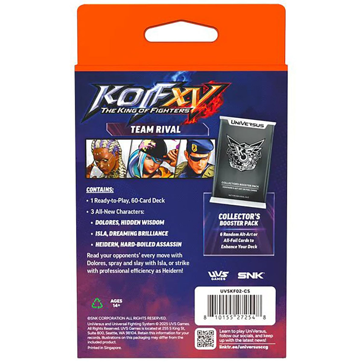 UniVersus: The King of Fighters XV: Challenger Series - Team Rival - Deck-Building Battle Card Game, Ready to Play Characters, Foil Booster Pack, CCG