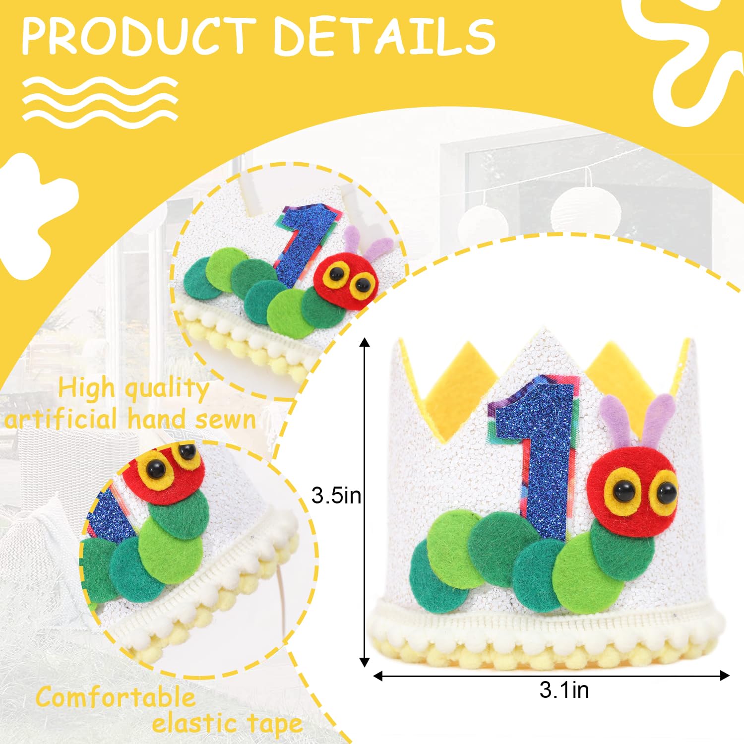 ZZDCMS Caterpillar 1st Birthday Crown - Hungry Caterpillar Theme Party Decorations,First Birthday Party Crown For Boys,Hungry Caterpillar Cake Smash