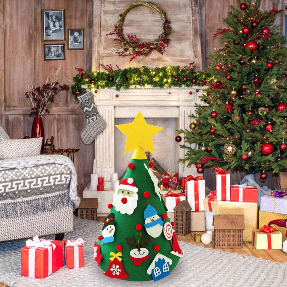Myuilor 3D DIY Felt Christmas Tree for Kids - 18PCS Xmas Detachable Hanging Ornaments -Upgraded Toddler Christmas Tree Xmas Gifts New Year Decorations