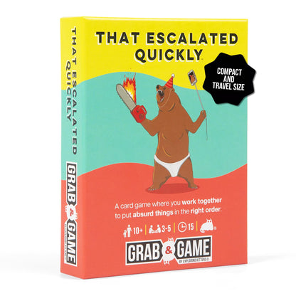 that Escalated Quickly Grab & Game by Exploding Kittens - 3-5 Players - Ages 10+ - 15 Minutes to Play - Travel Sized Card Game - Party & Family Card