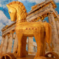 Johnny World - Ancient Toys - Wooden Trojan Horse Pull Toy with Hardcover Book! Teach Children About History Through Interactive Play