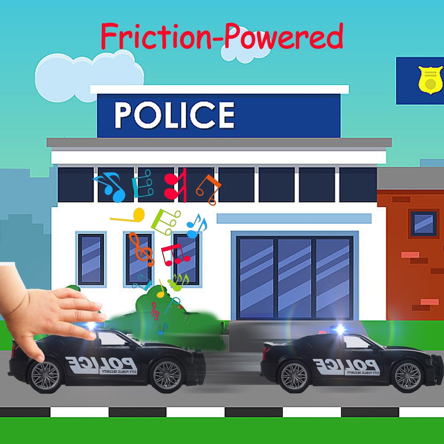 UXRPTU Police Car Toys for Boys 3 4 5 6 7 with Sirnes Sound and Light 1:20 Plastic Openable Door Friction Powered Car Toy for Kids Toddlers Boys Gifts