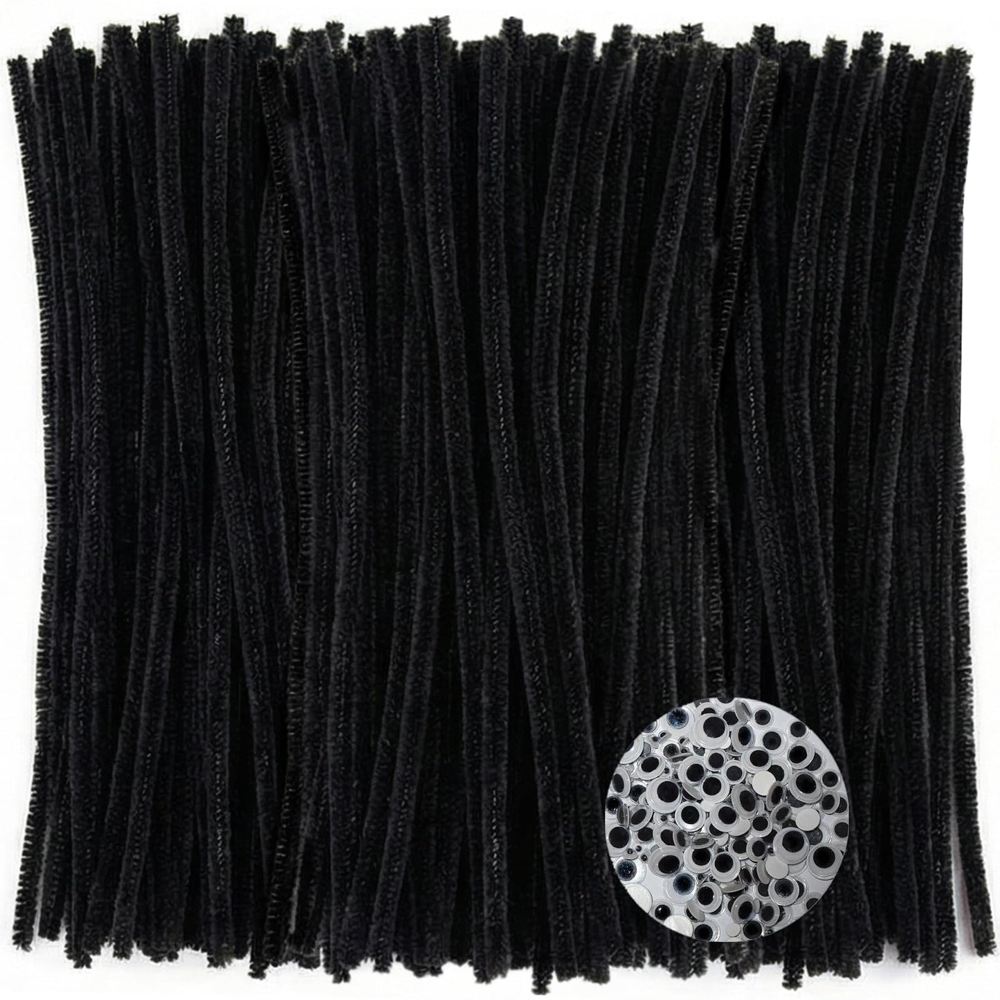 Black Pipe Cleaners with Wiggle Eyes (300 Pack) Chenille Stems for DIY Art Craft Decorations Creative (0.24 x 12 Inch) 1