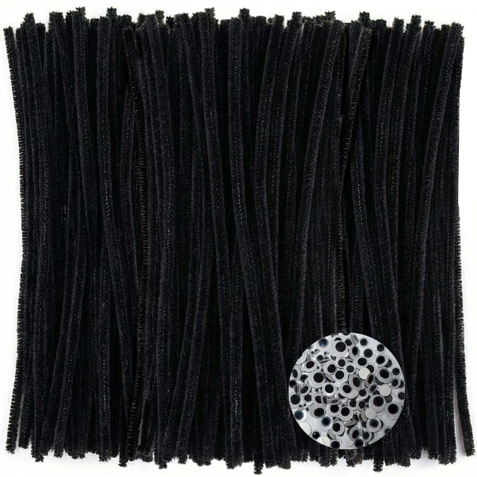 Black Pipe Cleaners with Wiggle Eyes (300 Pack) Chenille Stems for DIY Art Craft Decorations Creative (0.24 x 12 Inch) 1