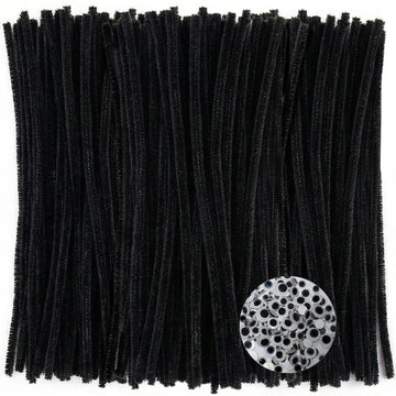 Black Pipe Cleaners with Wiggle Eyes (300 Pack) Chenille Stems for DIY Art Craft Decorations Creative (0.24 x 12 Inch) 1