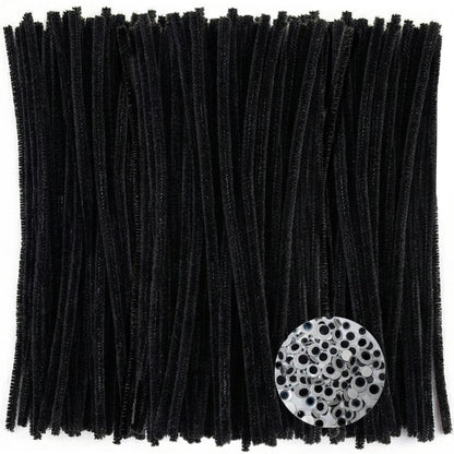 Black Pipe Cleaners with Wiggle Eyes (300 Pack) Chenille Stems for DIY Art Craft Decorations Creative (0.24 x 12 Inch) 1