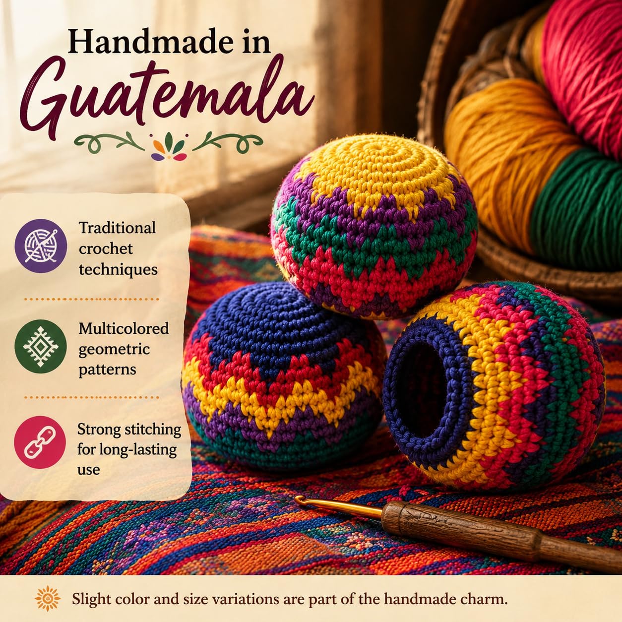 3 Pack Handmade Crochet Footbags, Hacky Kick Sack Balls, Assorted, 40g