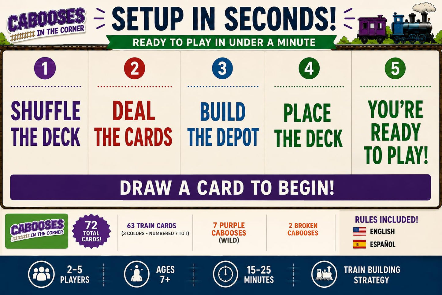 Cabooses in the Corner: The Train Building Card Game of Colors and Numbers