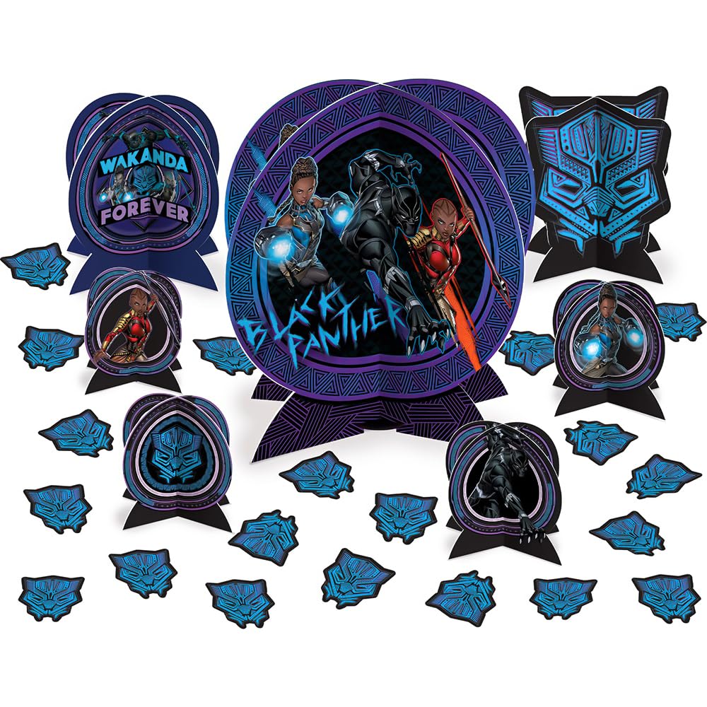 Black Panther Wakanda Forever Table Centerpiece Kit (27 Pc Set) - Marvel Action-Packed Decorations for Birthdays & Special Occasions