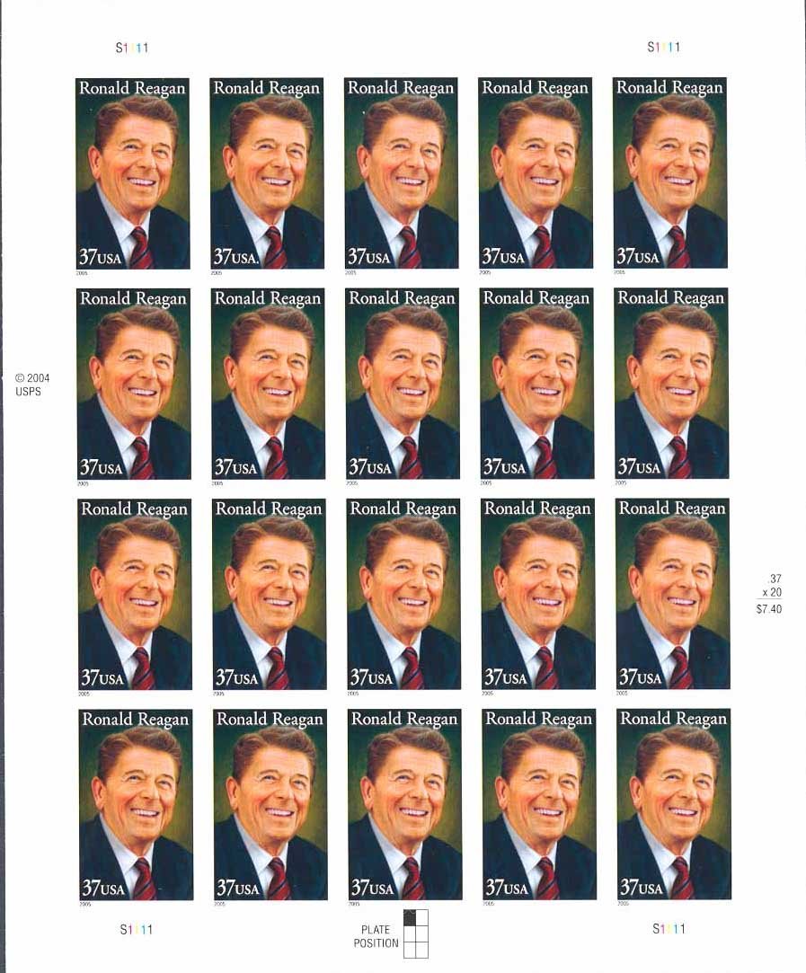 2005 RONALD REAGAN #3897 Pane of 20 x 37 cents US Postage Stamps