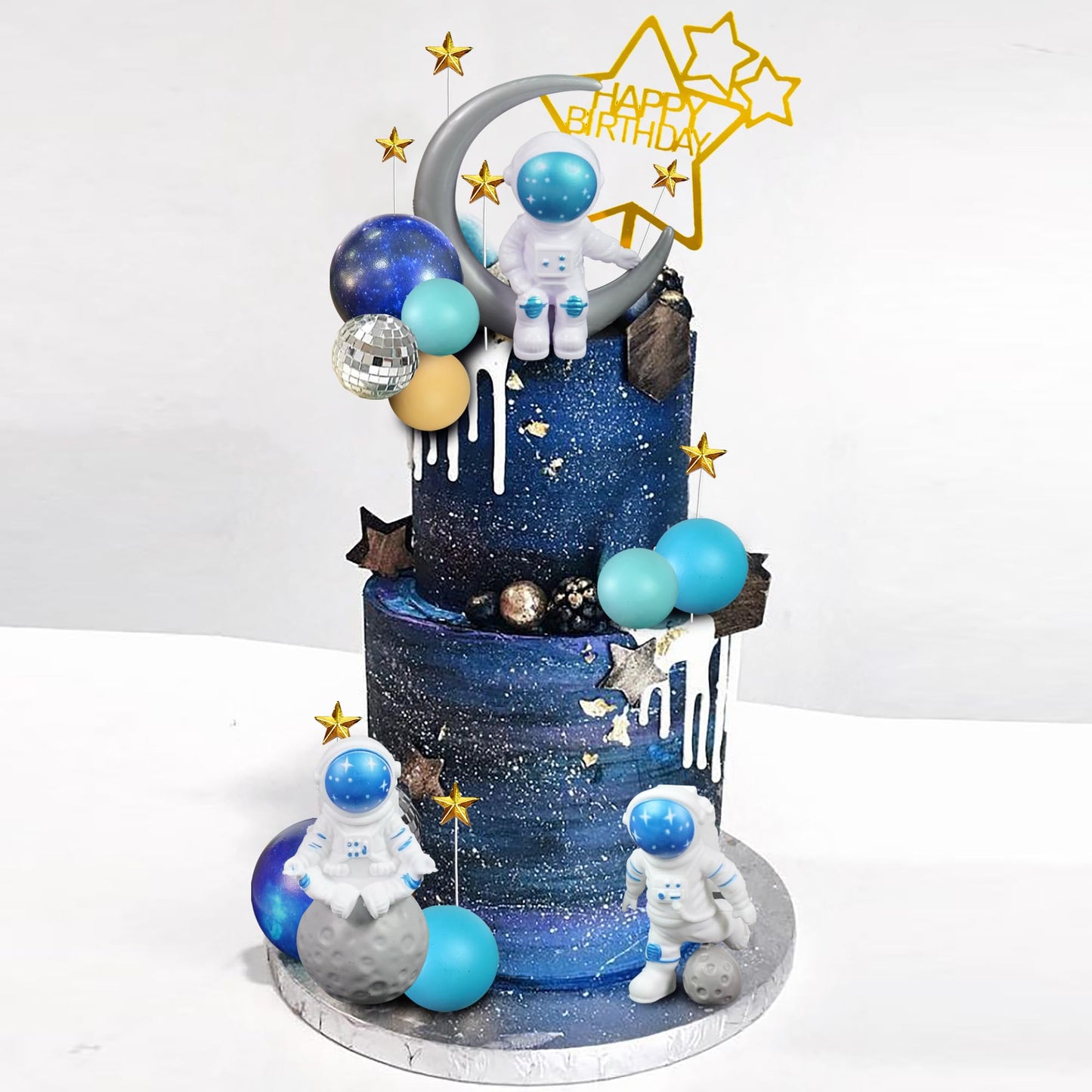 Space Cake Toppers Outer Space Cake Decorations with Balls Stars Astronauts Figurines Planets for Outer Space Theme Birthday