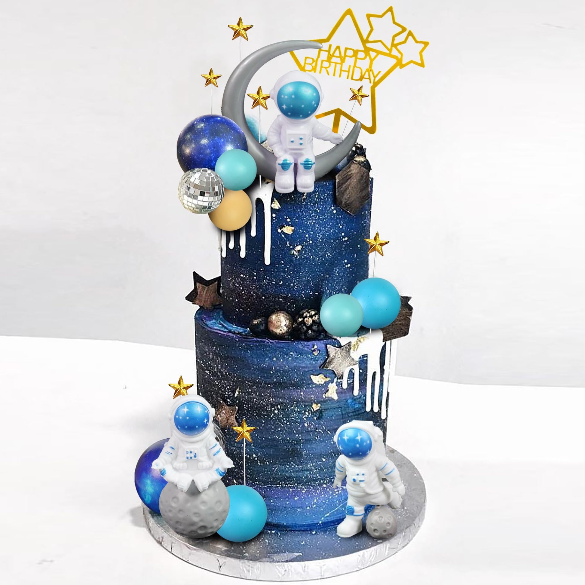 Space Cake Toppers Outer Space Cake Decorations with Balls Stars Astronauts Figurines Planets for Outer Space Theme Birthday