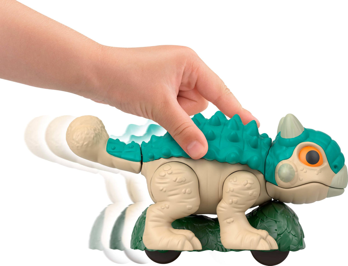 Fisher-Price Imaginext Jurassic World Dinosaur, Ankylosaurus Push-Toy with Rolling Wheels & Wiggling Motion, 5.5 Inches Tall