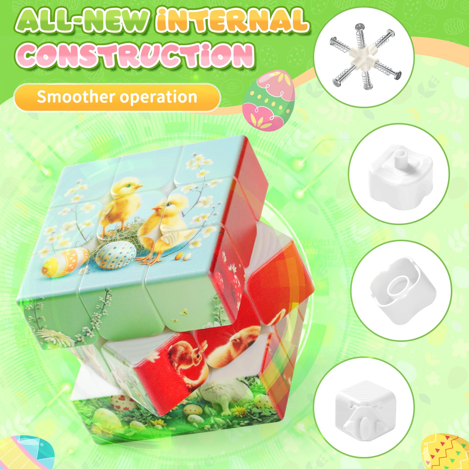 Speed Cube 3x3 Easter Basket Stuffers - Stickerless Turning Speedly Quick Magic Cubes 1.4" Puzzle Game Brain Toy, Egg Fillers Party Favors for Kids