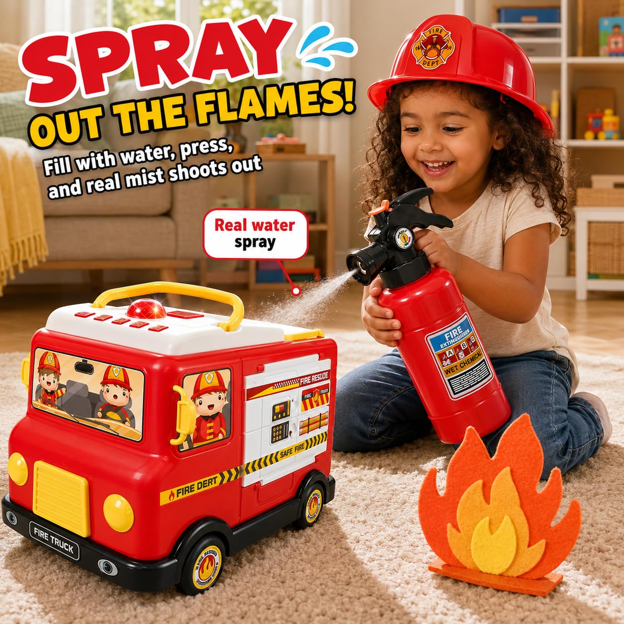 33-Piece Toddler Fire Truck Toy | Electric Firetruck Toys | Fire Engine Toy with Firemen Tool Set | Roleplay Firefighter Toys | Kids Trucks Gifts