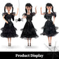 Outeat Addams Dolls for Girls, Addams Doll Black Dress, Ideal Halloween Christmas Birthday Gifts for Kids (A+Keychain)