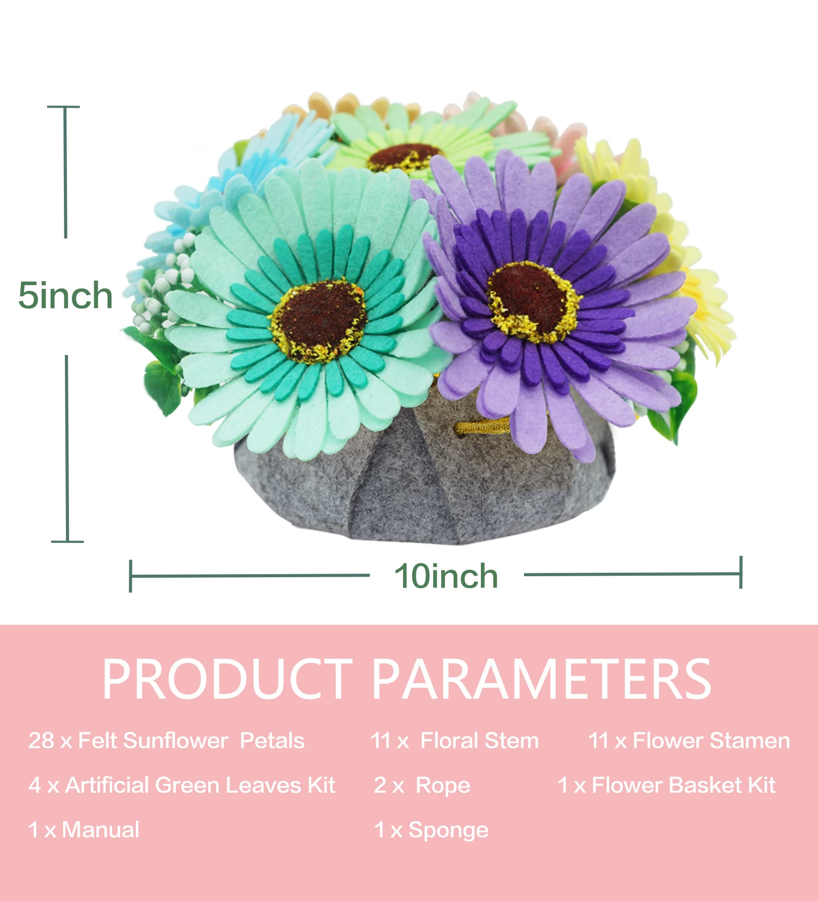 BAZIMA DIY Felt Flower Art Craft Kit, DIY Felt Sunflower and Chrysanthemum Bouquet Kit, 7pcs Felt Flowers,Floral Gifts,Beginner Craft Kit,Arrange