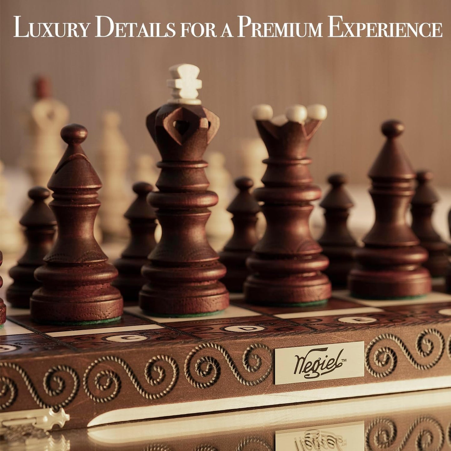 Shop Square Wegiel Imperator 21-Inch Luxury Wooden Chess Set for Adults and Kids - Handcrafted from Premium Beech and Birch Wood - Unique Folding