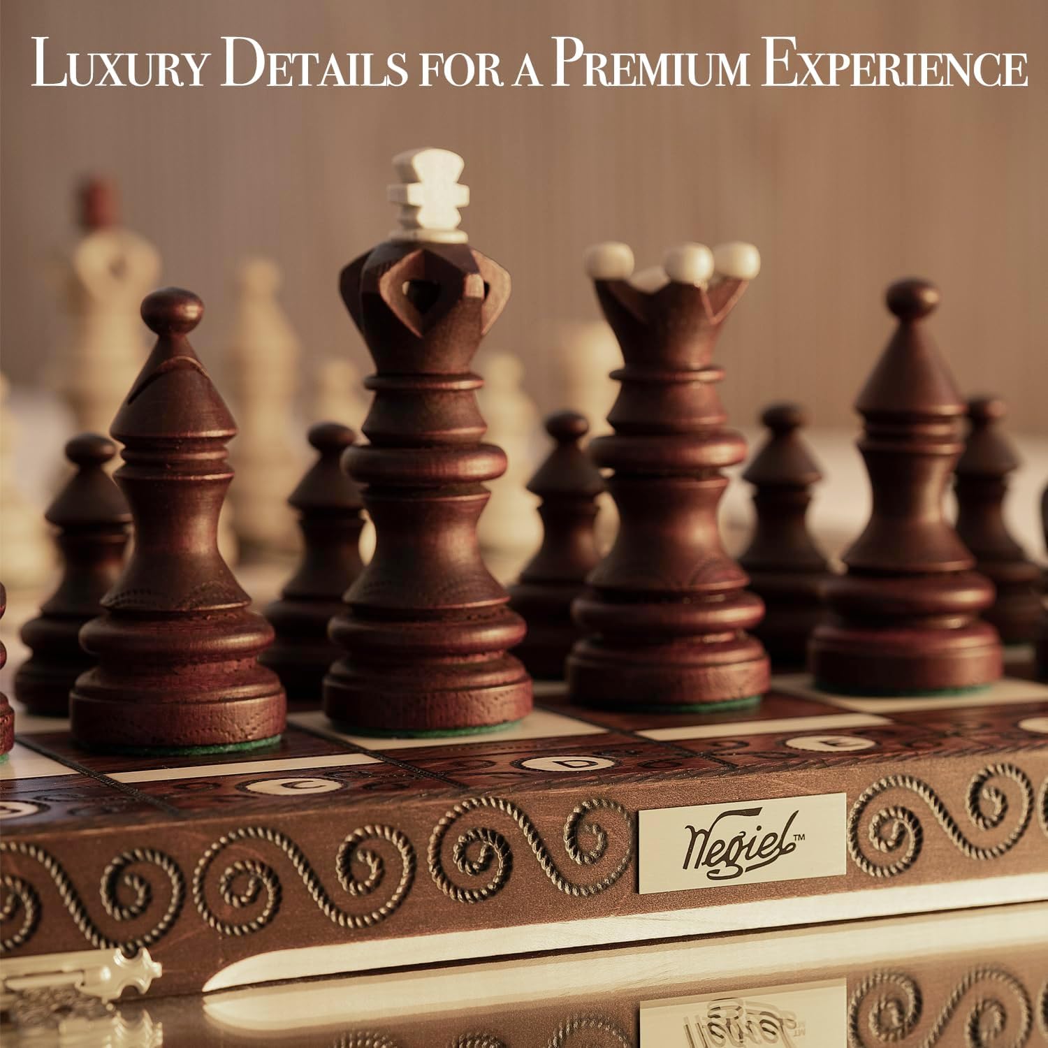 Wegiel Imperator 21-Inch Luxury Wooden Chess Set for Adults and Kids - Handcrafted from Premium Beech and Birch Wood - Unique Folding Design