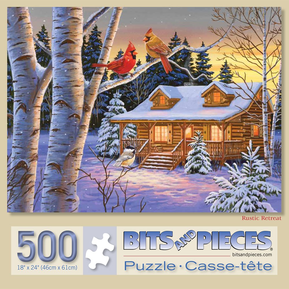 Bits and Pieces - 500 Piece Jigsaw Puzzle for Adults - Rustic Retreat - Snowy Winter Scene Jigsaw Puzzle by Artist William Vanderdasson, Completed