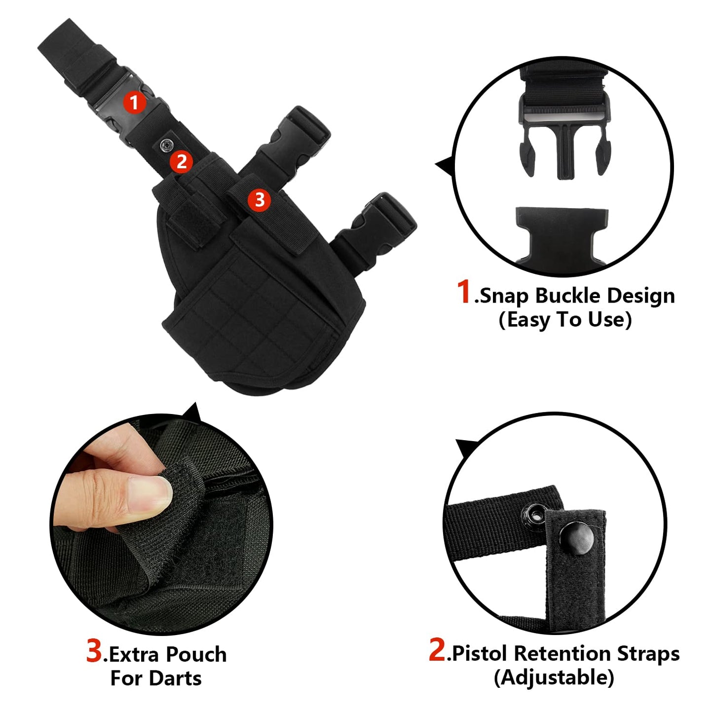 BOROLA Adjustable Tactical Leg Holster Compatible for Nerf Elite Series Blaster(Black)
