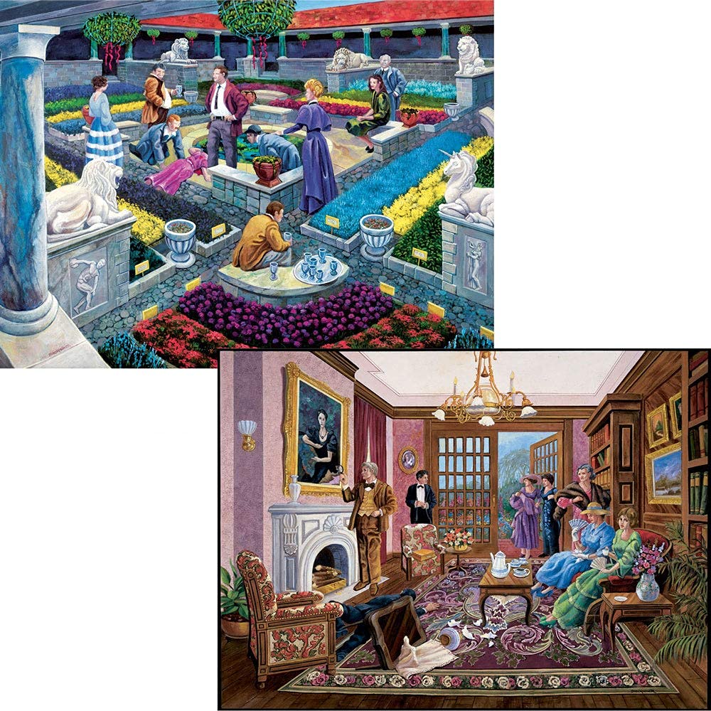 Bits and Pieces - Value Set of Two 1000 Piece Jigsaw Puzzles for Adults - Murder at the Museum, Murder at Bedford Manor - Mystery Jigsaw Puzzle by