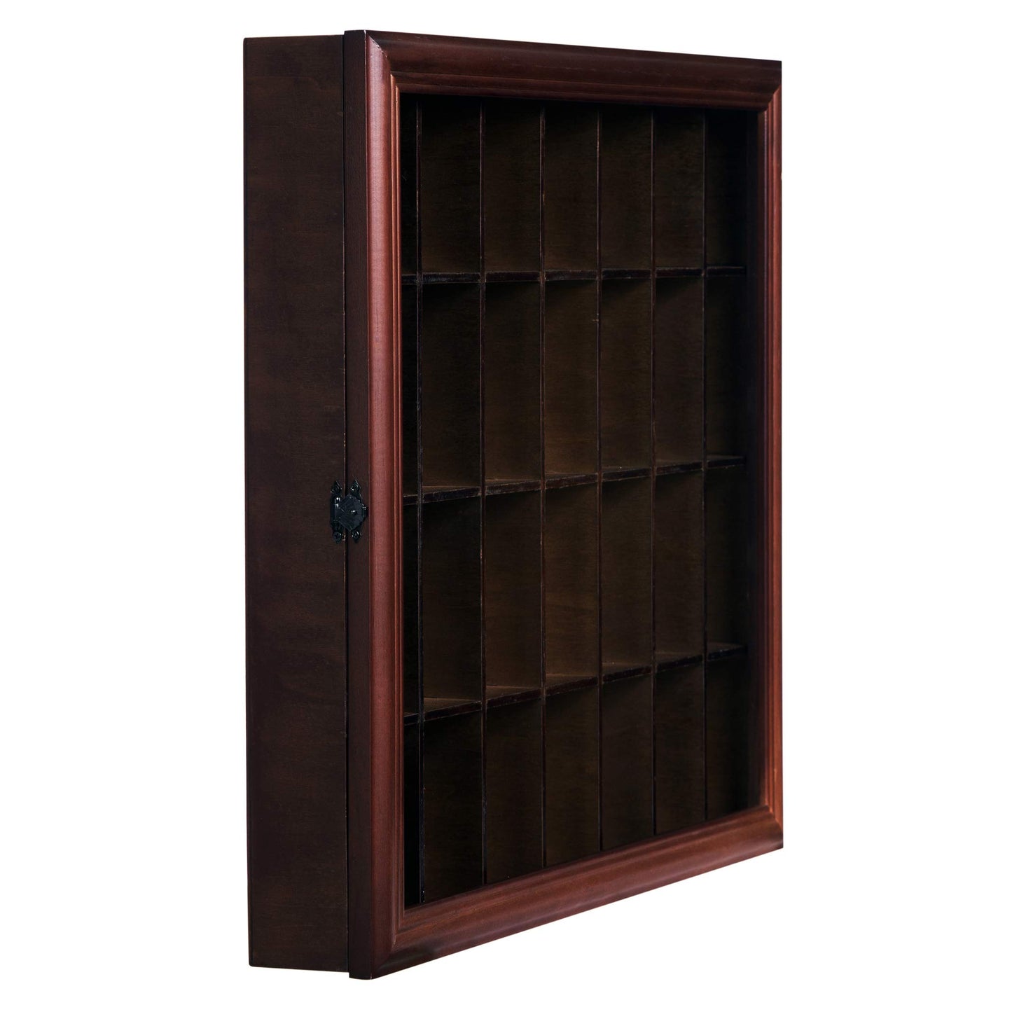 Gallery Solutions - 18x16 Shot Glass Collection - Walnut Collectable Display Case - Hinged Front - 28 Display Slots for Shot Glasses - Bar, Home