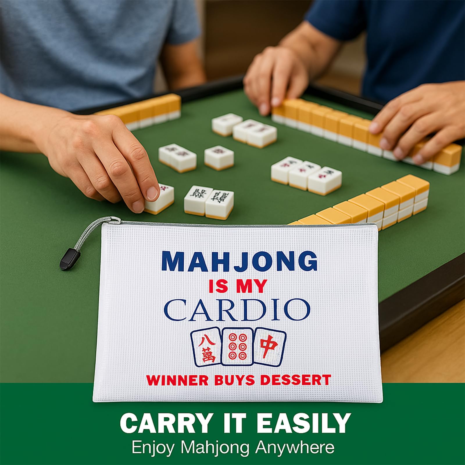 Mazentrix 3-Pack Mahjong Tile Storage Pouches, Water-Resistant Zipper Bags Fit 166 American Tiles, 13.6 x 9.7 in, White (Bags Only)