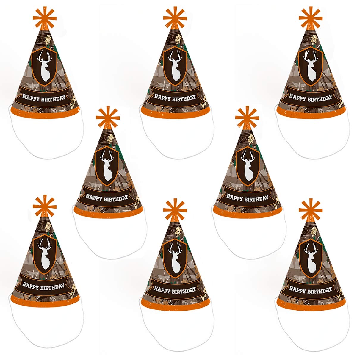 Big Dot of Happiness Gone Hunting - Cone Happy Birthday Party Hats for Kids and Adults - Set of 8 (Standard Size)