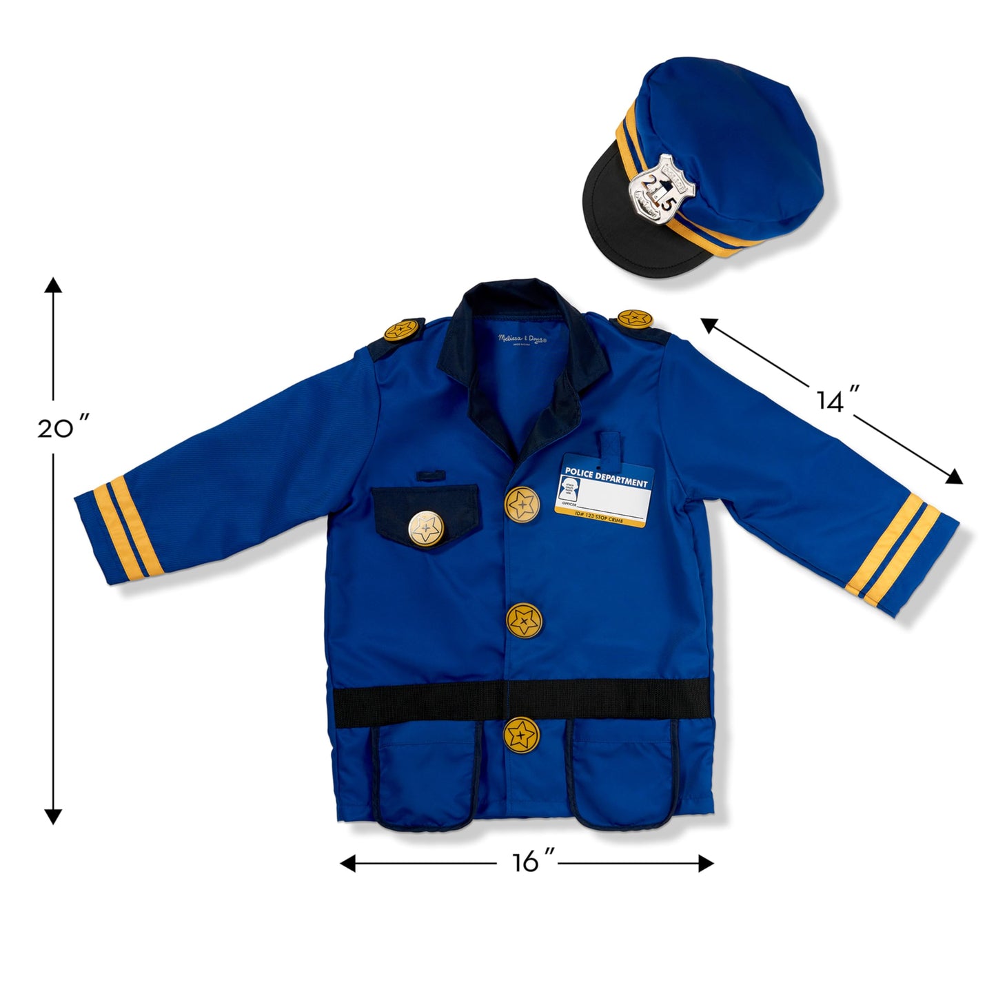 Melissa & Doug Police Officer Costume, 8-Pc Pretend Play Dress Up, Badge, Handcuffs & Accessories, Role Play Toys for Kids 3+