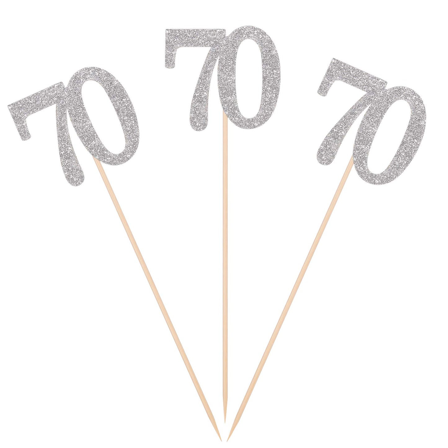 Pack of 10 Silver Glitter 70th Birthday Centerpiece Sticks Number Age 70 Table Topper Anniversary Pary Decorations
