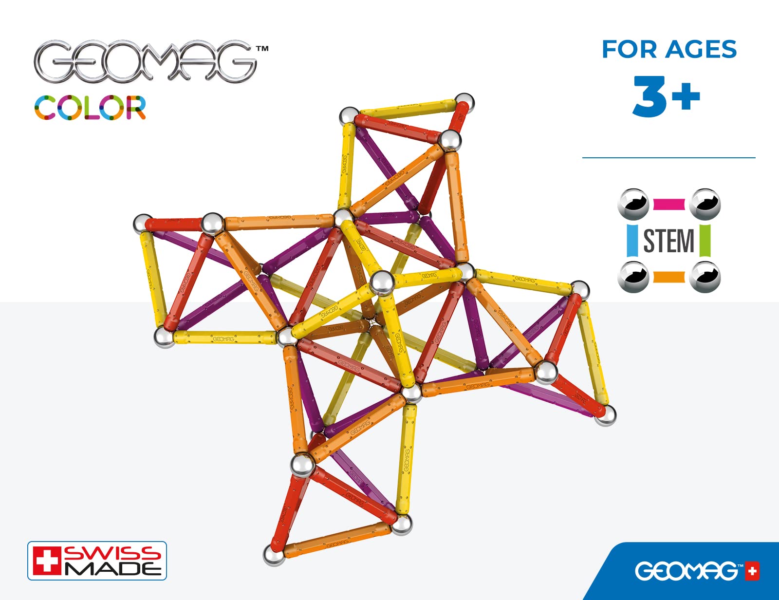 Geomag - COLOR - 127-Piece Magnetic Building Set, Certified STEM Construction Toy, Safe for Ages 3 and Up