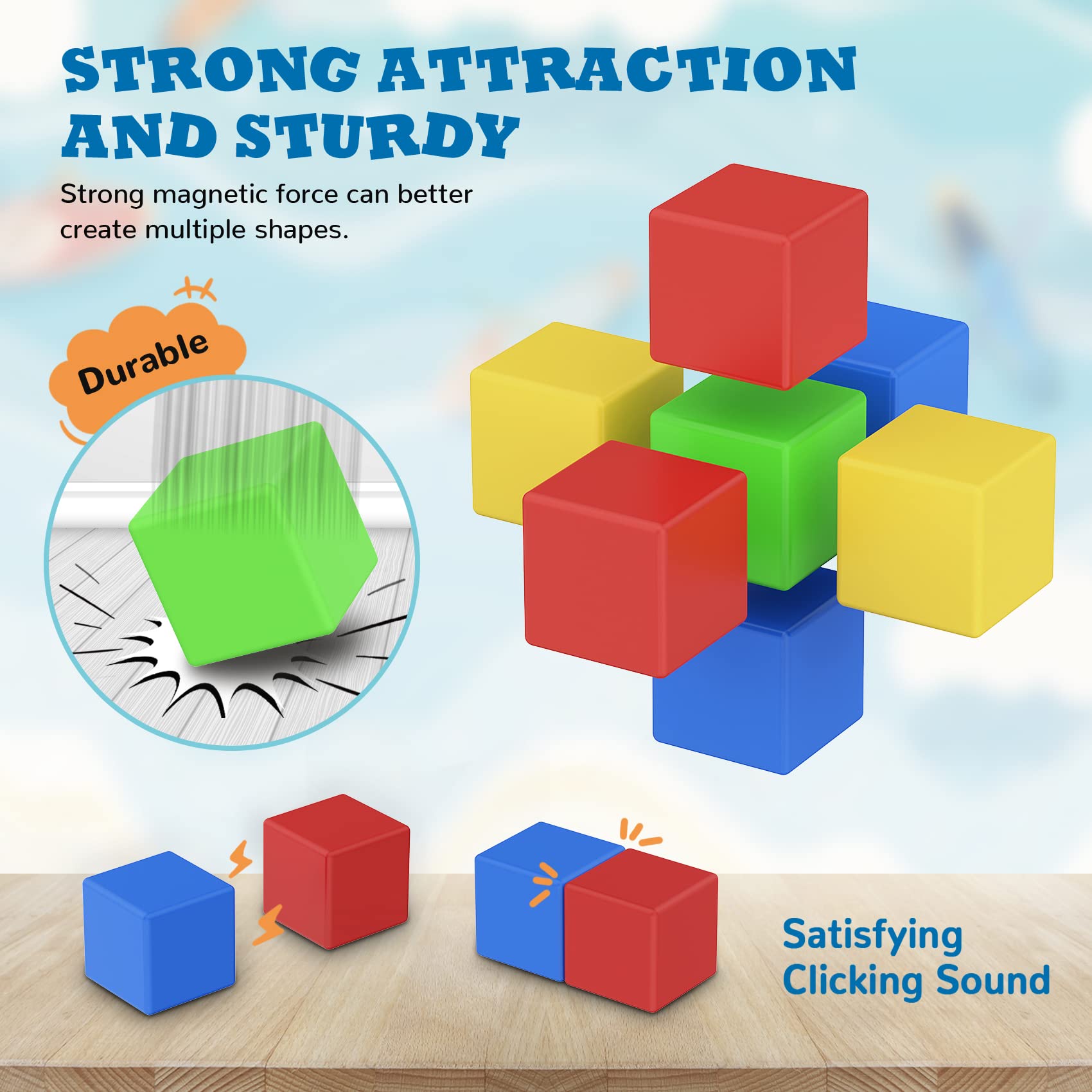 ROMDS Magnetic Blocks 32 Pieces,1 inch Large Magnetic Building Blocks for Ages 3+ Year Old Boys and Girls,3D Magnetic Cubes for Kids,Preschool STEM