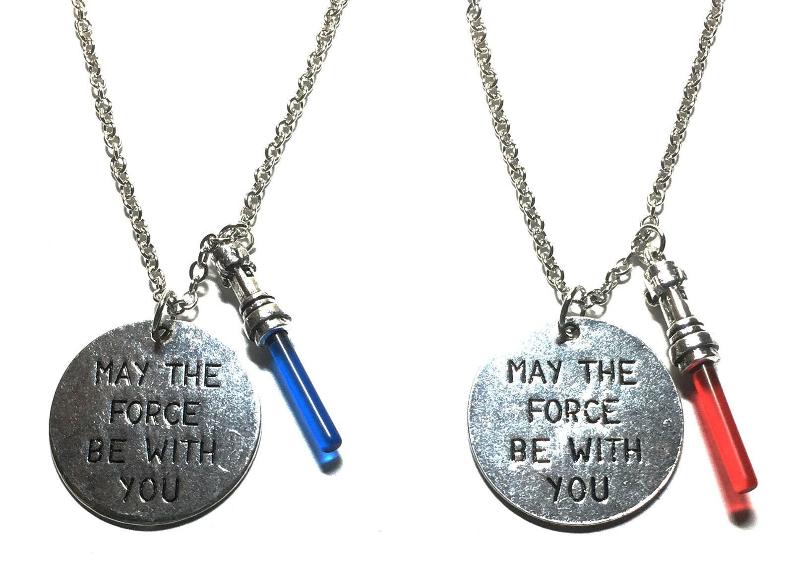 New Horizons Production Star Wars May The Force Be with You Blue & Red Lightsaber Set of 2 Pendant Necklaces