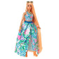 Barbie Extra Fancy Fashion Doll & Accessories with Curvy Shape & Orange Hair in Floral 2-Piece Gown with Pet Kitten