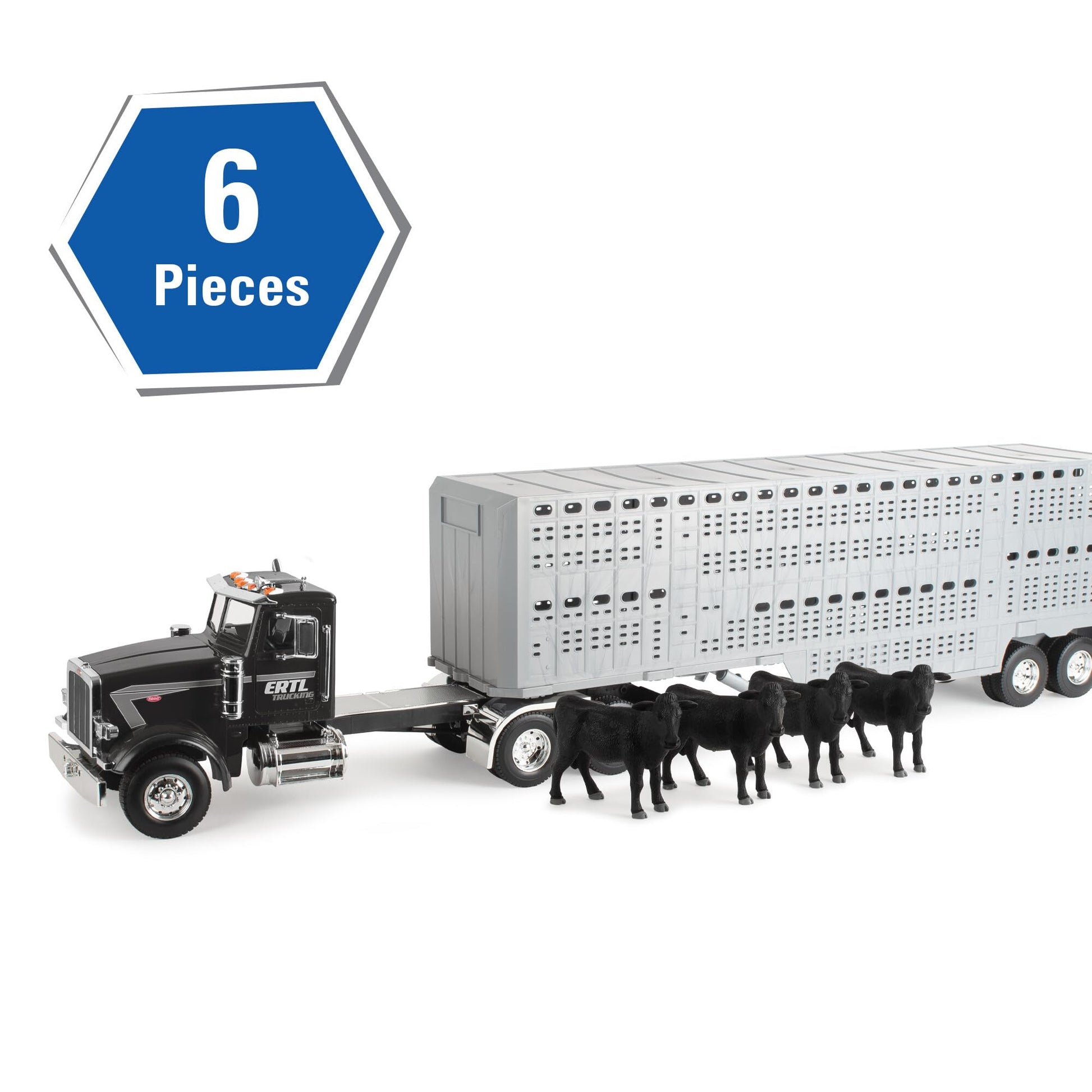 Tomy Big Farm Peterbilt Semi Truck - 1:16 Scale - Includes Livestock Trailer and 4 Cows - Durable Truck Toy with Lights and Sounds, Opening Doors