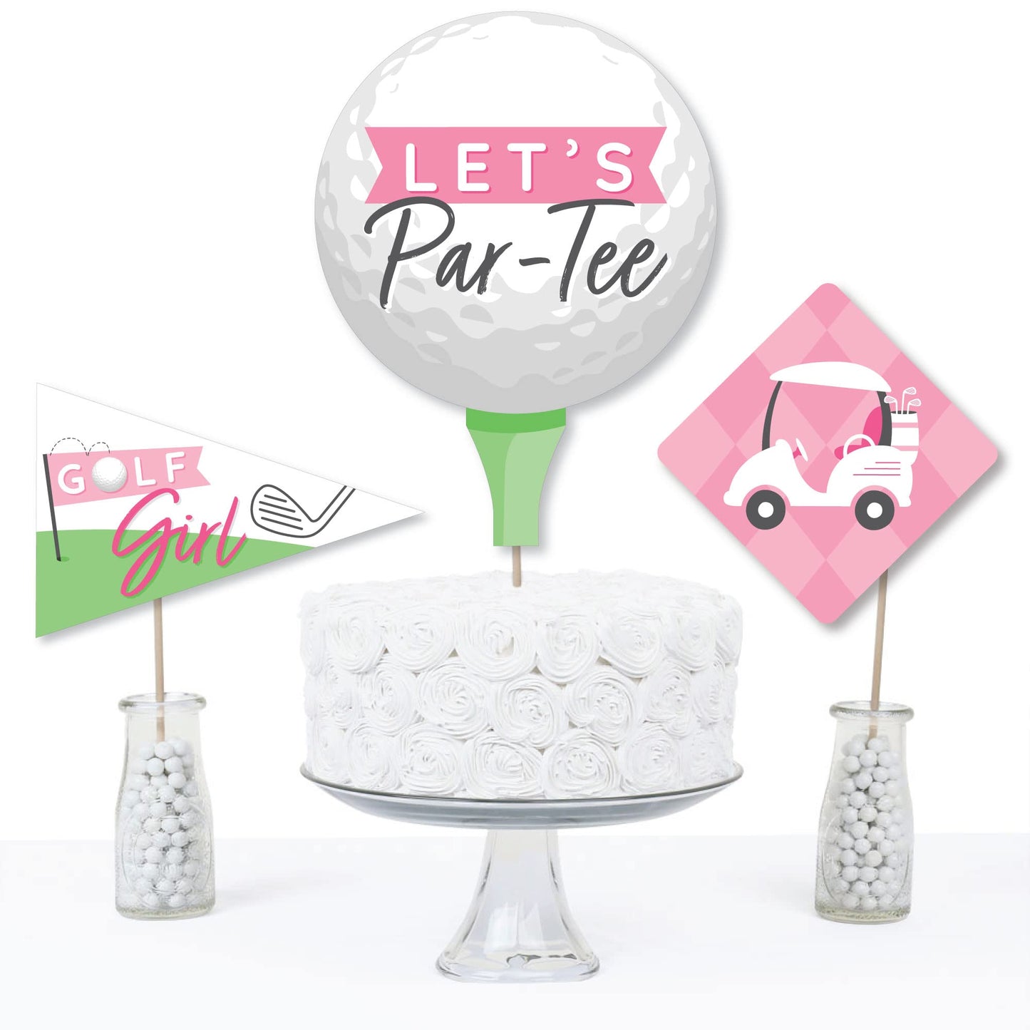 Big Dot of Happiness Golf Girl - Pink Birthday Party or Baby Shower Centerpiece Sticks - Table Toppers - Set of 15
