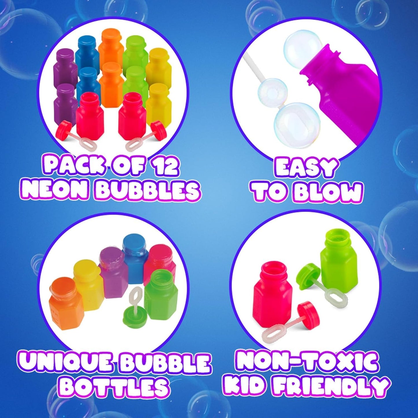 Mini Neon Party Bubbles for Kids - (Pack of 12) Bulk Wands and Bottles for Blowing Bubbles, Birthday Party Favors, Toy Gift, Outdoor Toys, Carnival