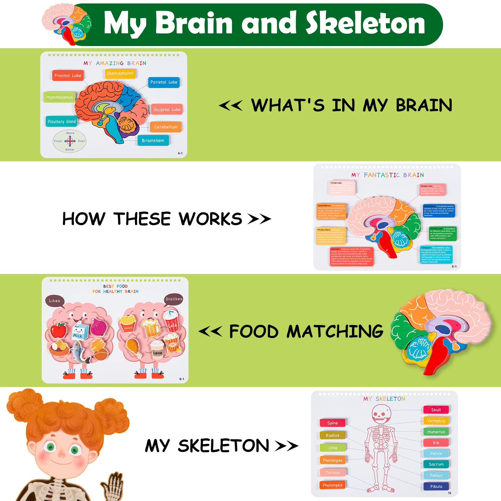 Freebear Montessori Busy Book for Kids, Human Body Anatomy Book for Toddlers, Preshool Kindergarten Learning Activities, Autism Sensory Toys, Travel