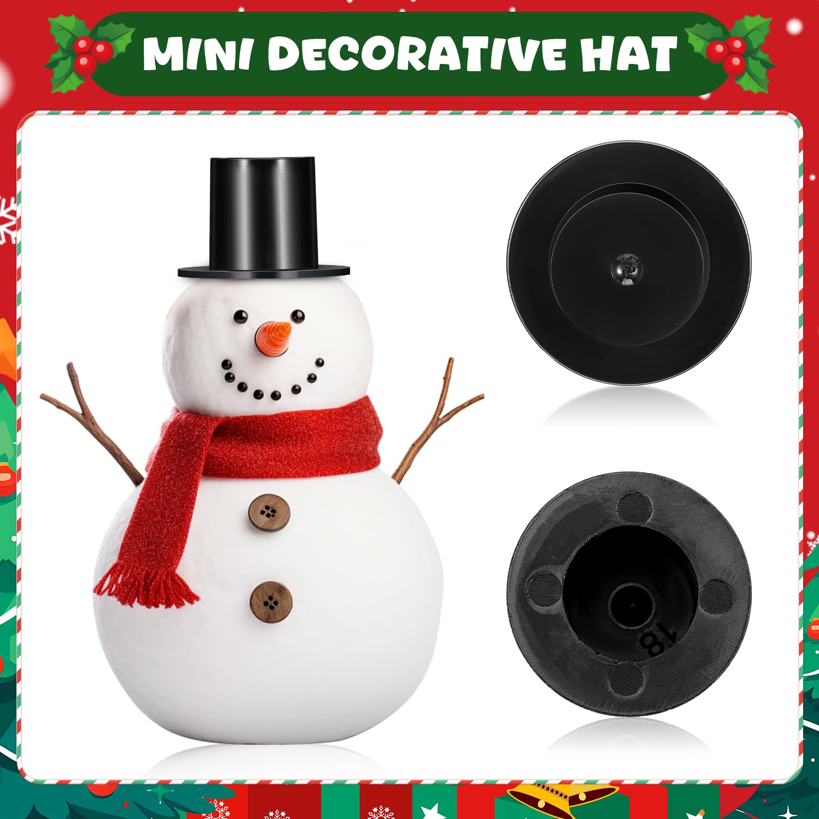 STOBOK 100Pcs Mini Black Top Hats: Plastic Small DIY Craft Magician Hats for Snowman Decorating, Christmas Party Supplies, Cupcake Toppers, Dollhouse